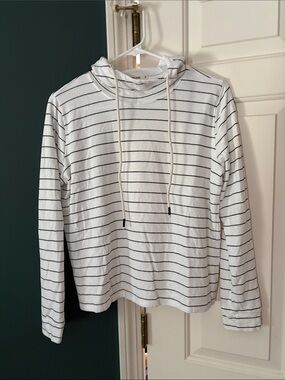 Marine Layer White and Black Striped Hooded Top